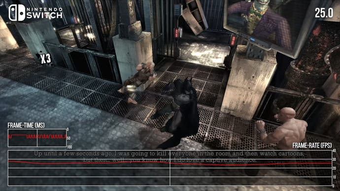 Captura de pantalla de Arkham City Switch que muestra el rendimiento