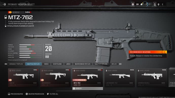 menu view of the mtz-762 battle rifle and its stats