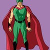 Colored art featuring Bob Phantom wearing a green sleeveless suit and a red cape