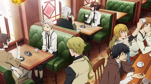 Bungo Stray Dogs cast in a cafe