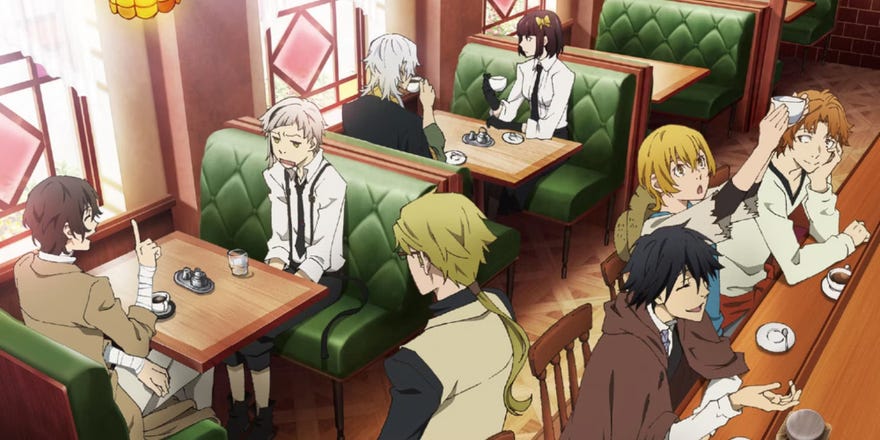Bungo Stray Dogs cast in a cafe