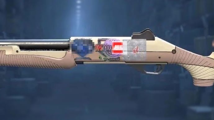 Custom CS2 shotgun skins with naughty stickers, blurred.
