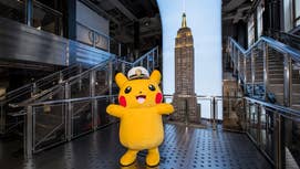 Captain Pikachu at the Empire State Building to celebrate Pokemon Day 2024.