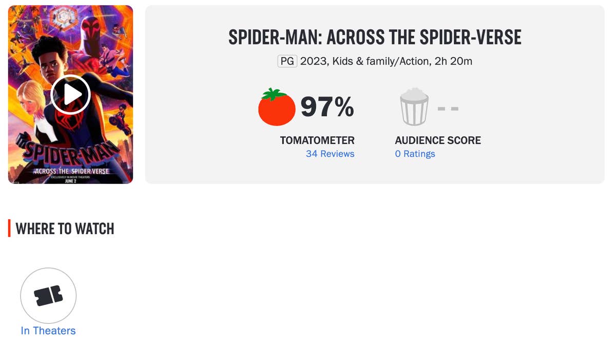 Spider-Man: Across the Spider-Verse recebido com 97% no Rotten Tomatoes