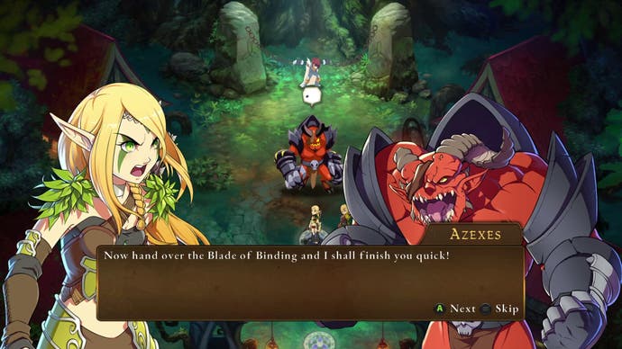 A dialogue screen in Clash of Heroes, the demon Azexes shouting: 
