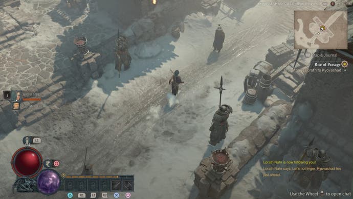 A diagonal-down image of a lone hero in a snowy, dour landscape. It's Diablo 4.