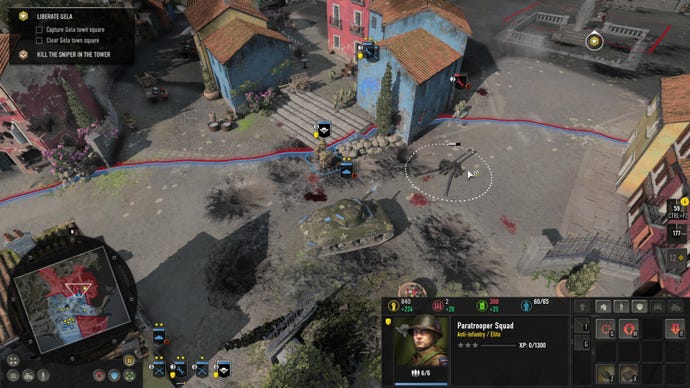 A tank rolls through a wartorn town in Company Of Heroes 3