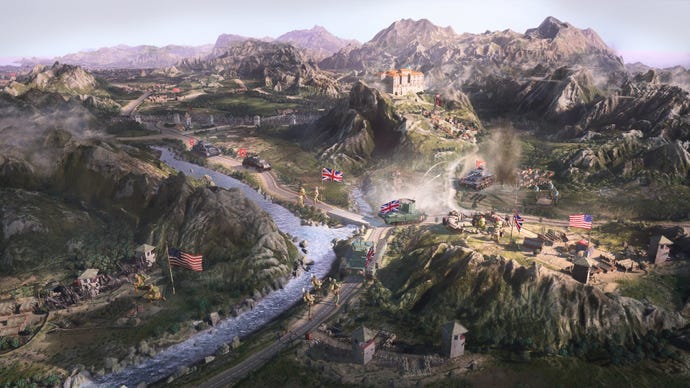 Company of Heroes 3 image showing British Forces and flags on the campaign map.