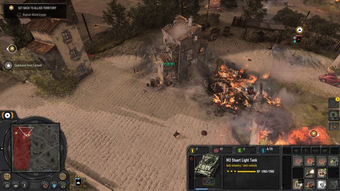 CoH 3 review - tank fire sets off a big explosion in sandy terrain