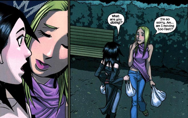 Two panels featuring comics characters from Runaways