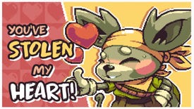 Pirate mouse gives a thumbs up next to text that reads "You've stolen my heart" in a screenshot from Cross Blitz