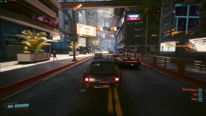 A screenshot of Cyberpunk 2077, showing an AI-generated frame in DLSS 3's Quality mode.