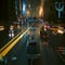A nighttime driving scene in Cyberpunk 2077: Phantom Liberty, with DLSS 3.5 Ray Reconstruction switched on.