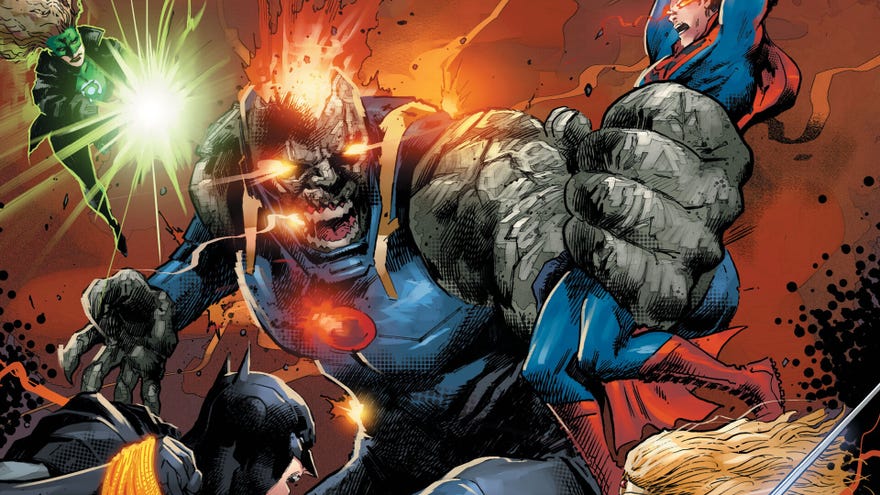 Infected Darkseid fights the Justice League