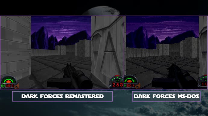 اسکرین شات های اصلی تاریک فورس در مقابل اسکرین شات های اصلی ms-dos که یک اسکای باکس را نشان می دهد