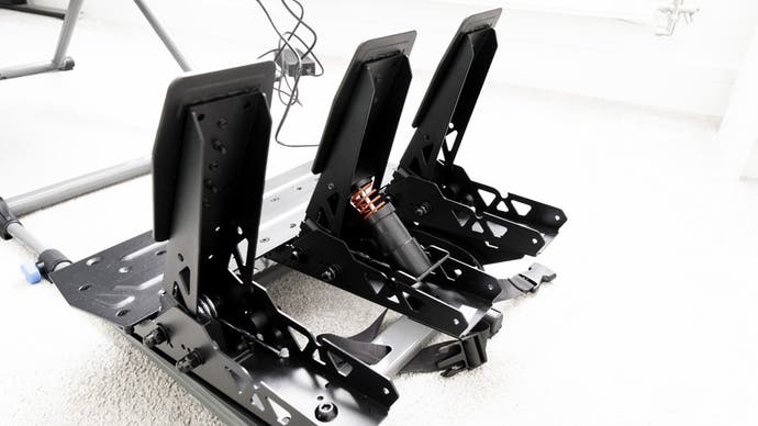 moza r5 bundle pedals with optional clutch and brake upgrade kit installed