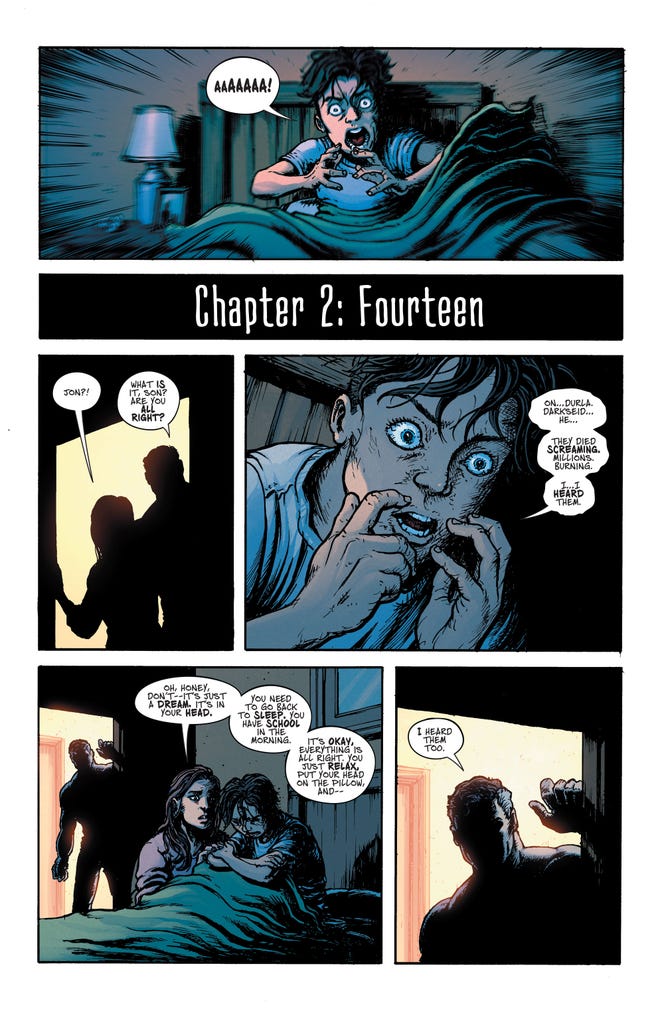 Interior page featuring Jonathan Kent waking up from a nightmare