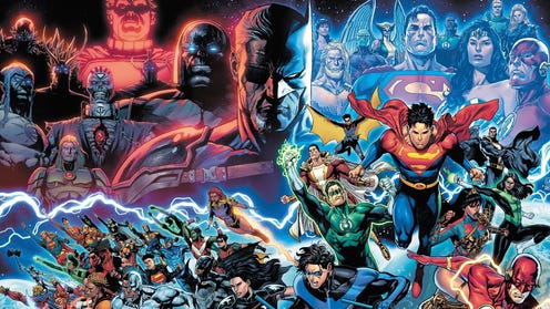 DC Dark Crisis #1 cover artwork featuring multiple DC characters including Superman, Shazam, Batman, and The Green Lantern