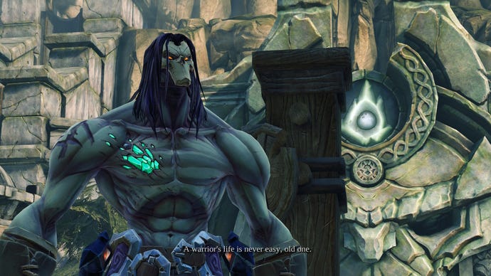 Death from Darksiders II stands in a fantasy scene