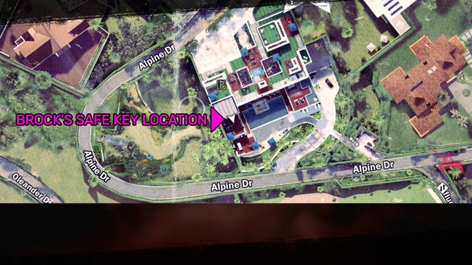 Captura de pantalla del mapa de Dead Island 2 que muestra la ubicación de la llave segura de Brock.
