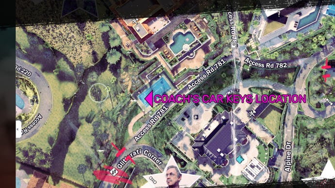Dead Island 2 image showing the location of Coach's Car Keys on a map.