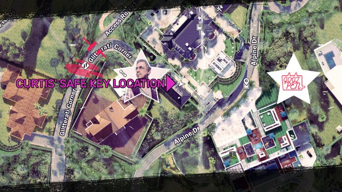 Dead Island 2 map screenshot showing the location of Curtis' Safe Key.