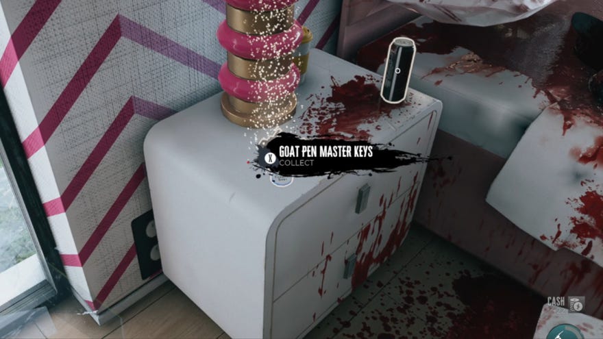 Dead Island 2 screenshot showing the Goat Pen Master Keys on a bloodied dresser.