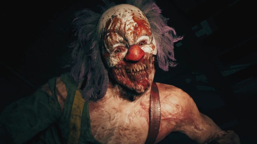 Dead Island 2 image showing Butcho the Clown, a zombie with a rotten clown face.