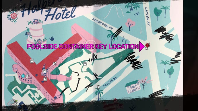 Dead Island 2 screenshot showing the Poolside Container Key location on the map.
