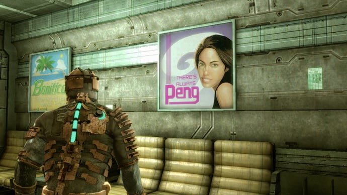 Isaac looks morosely at a poster for the mysterious PENG