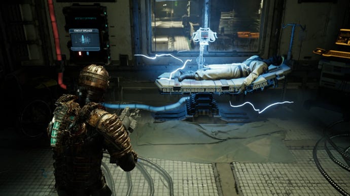 Dead Space image showing Isaac looking at electrified Shock Pads.