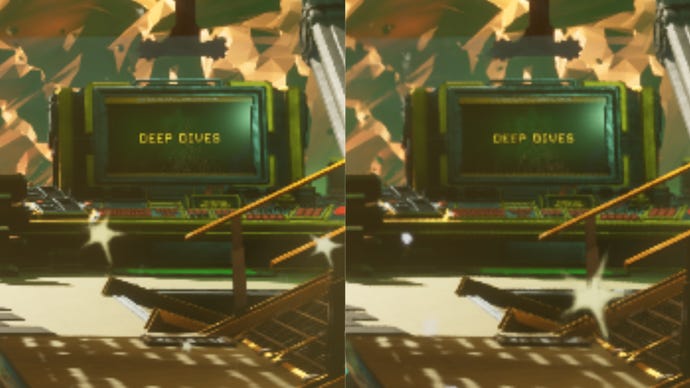 A comparison of DLAA vs DLSS in Deep Rock Galactic. DLAA is on the left, DLSS is on the right.