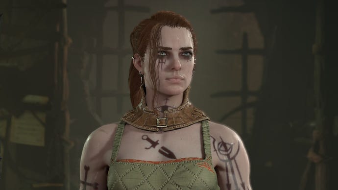 Diablo 4 screenshot showing a close up of a Rogue.