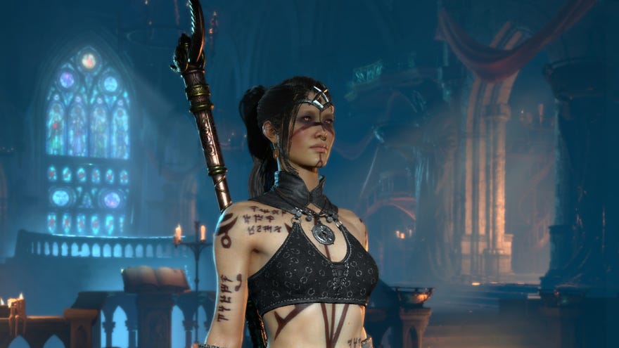 Diablo 4 image showing a class up of a Sorceress.