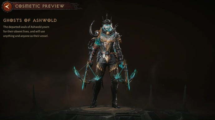Diablo Immortal Demon Hunter wearing the Ghosts of Ashwold cosmetic set