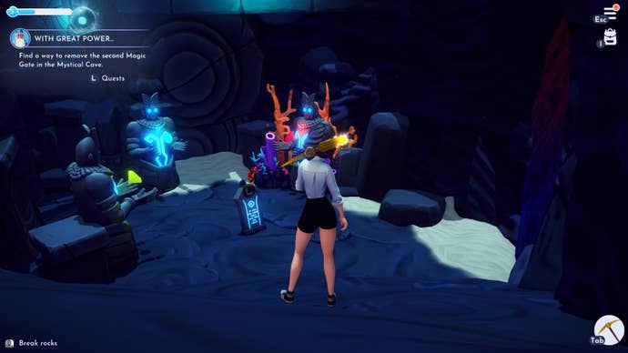 A player looks at the gems placed as part of the Mystical Cave puzzles in Disney Dreamlight Valley