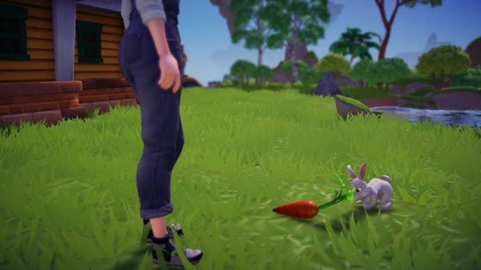 Hráč se dívá na králíka v údolí Disney Dreamlight