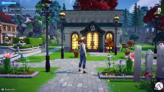 The exterior of Scrooge McDuck's shop after the player pays to fix and open it in Disney Dreamlight Valley