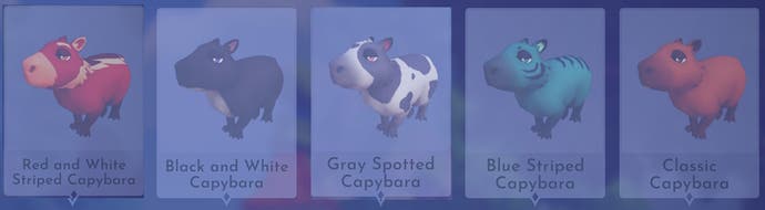 collection menu view of all the capybara critters in disney dreamlight valley