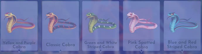 collection menu view of all the cobra critters in disney dreamlight valley
