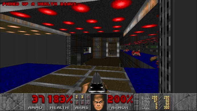 The player holds their shotgun in Doom (1993)
