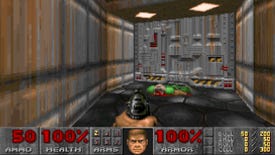 A screenshot from the beginning of DOOM, showing Doomguy looking at the corpse of a dead marine - a rough approximation of how I felt after 10 minutes of playing the game.