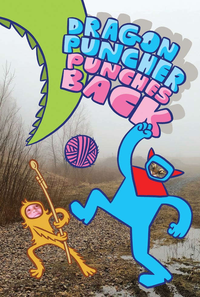 cover of Dragon Puncher Strikes Back featuring a photographed background and illustrated foreground