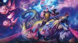 Dungeons and Dragons wallpaper showing a man riding on the back of a dragon-like creature as smaller fish-like entities swim through the air around them