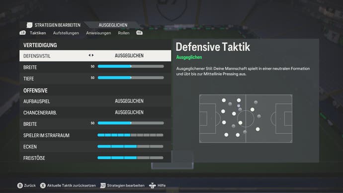 Ein Bildschirm für die Taktikanweisungen in EA Sports FC 24.