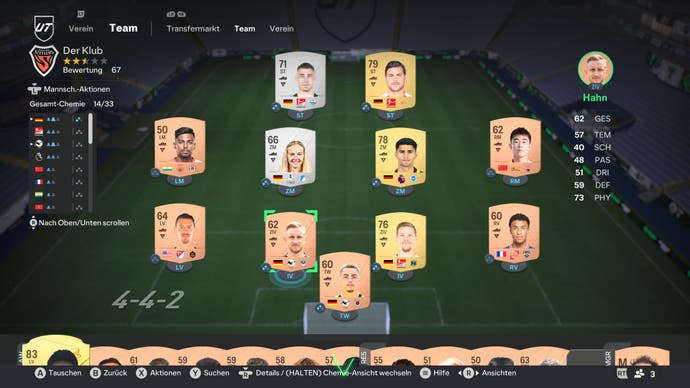 Die Mannschaftsaufstellung im Ultimate-Team-Modus von EA Sports FC 24.