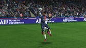 Kylian Mbappe, one of the best strikers in EAFC 24, jumping for the ball against Dani Carvajal