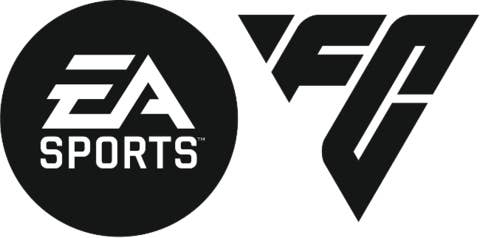 Circular EA Sports logo next to triangular EA Sports FC logo