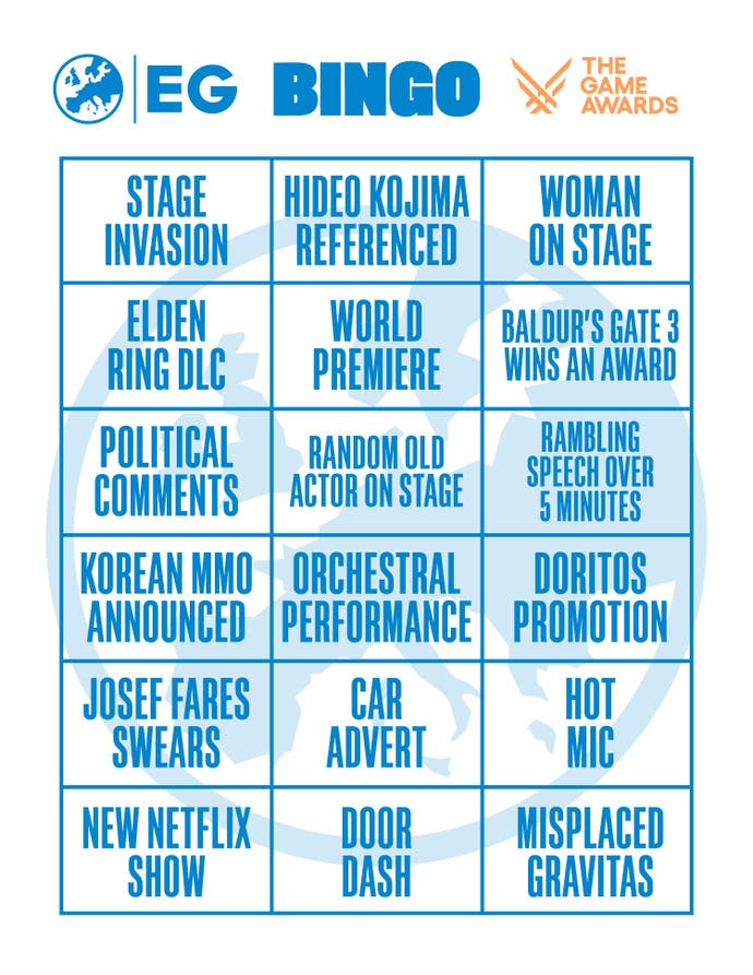 A Eurogamer bingo card for The Game Awards! Featuring 