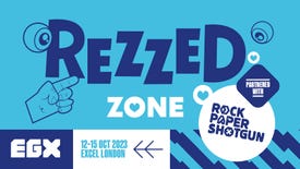The Rezzed Zone logo for EGX 2023, which is partnered with Rock Paper Shotgun